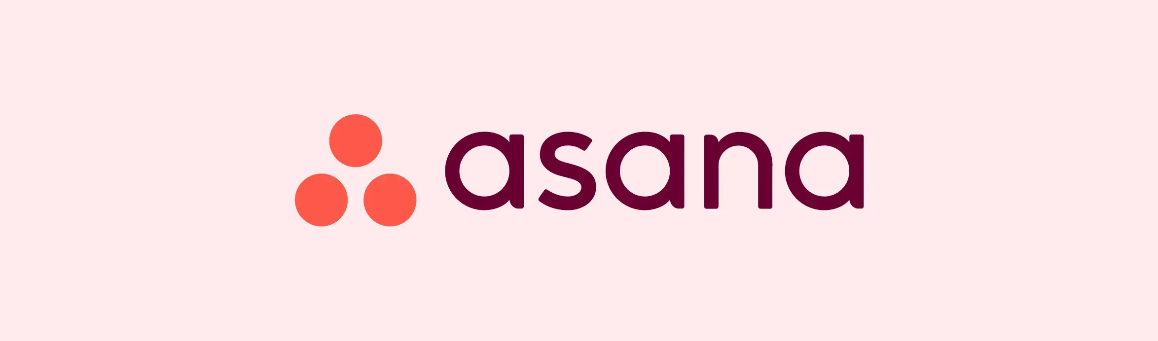 Asana logo, 3 coral colored discs in a triangle configuration next to the word Asana, on a light coral background.