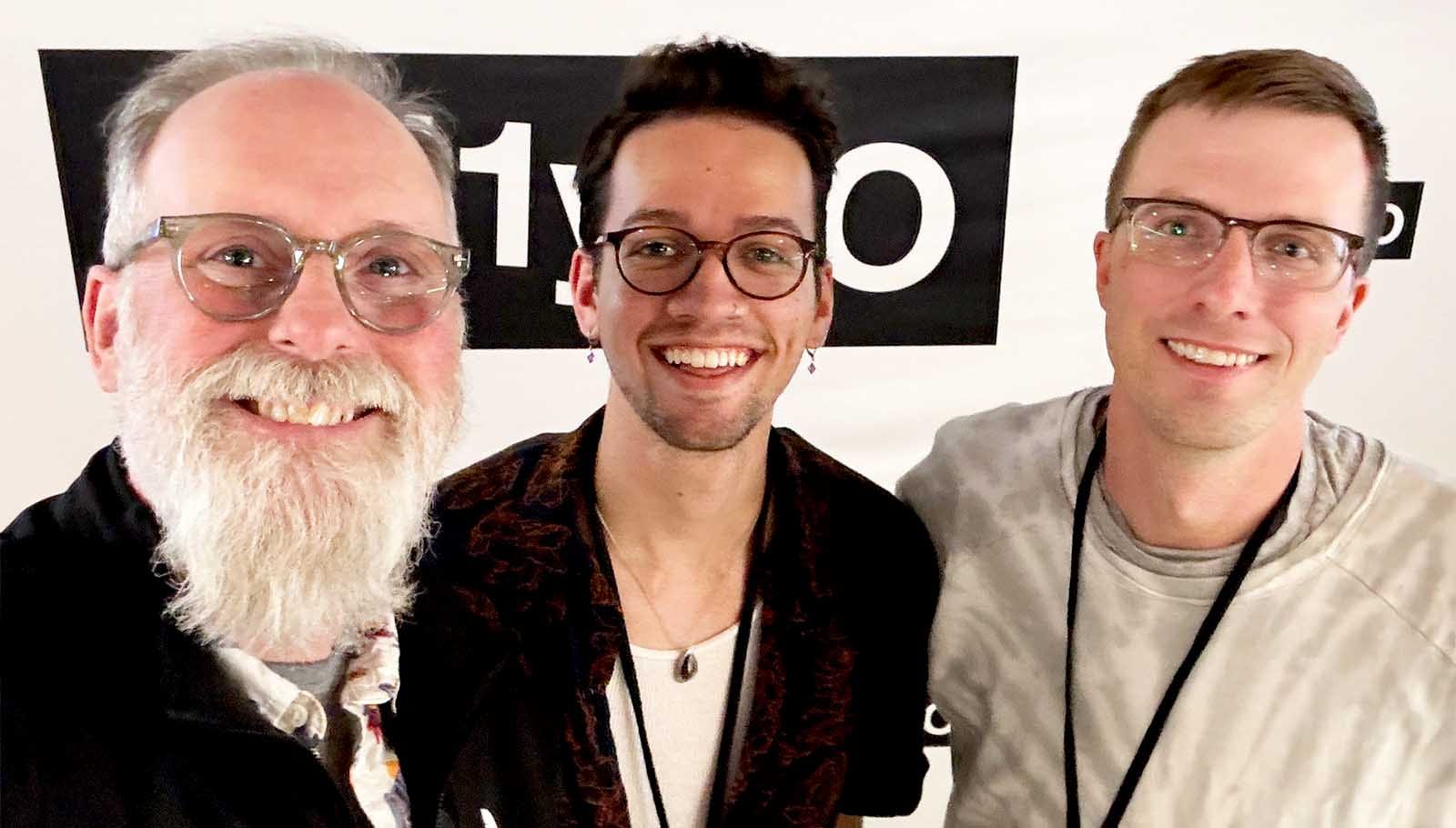 Selfie of Andrew, Nicholas, and Weston standing in front of the a11yTO Conf sign a couple of years ago. Sorry for the old photo, we’re terrible about remembering to take pics when we get together!
